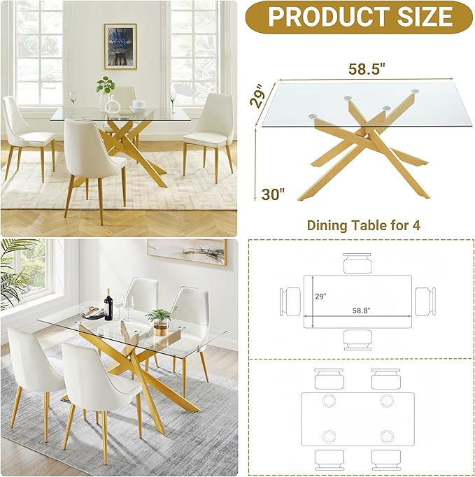 Edwin's Choice 58.5” Rectangle Glass Dining Table, Tempered Glass Table Top and - Image 5