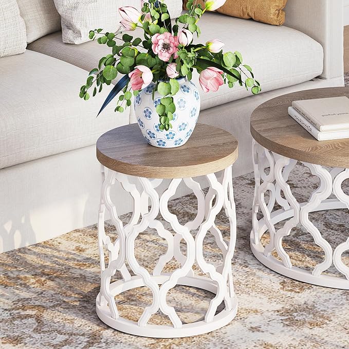 Farmhouse End Table, 18.5'' French Country Round Side Table, Wood Top Side Table - Image 4