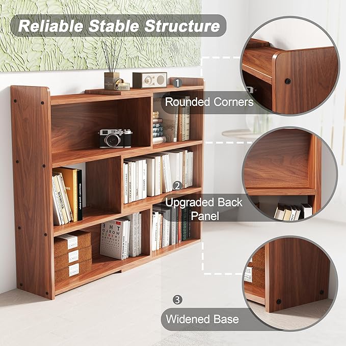 Open Shelf Low Bookcase, Wooden 4-Tier Floor Standing Expandable 25-47 inch - Image 7
