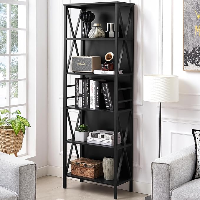 HOMISSUE Tall Bookshelf, 6-Tier Book Shelf, Rustic Wood Metal Bookshelves and - Image 4