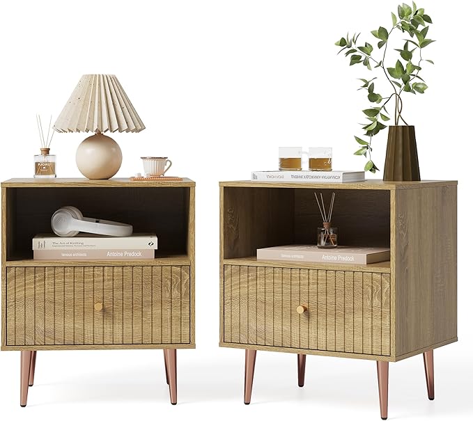Wood Night Stand Set 2, Modern Bedside Table - Image 9