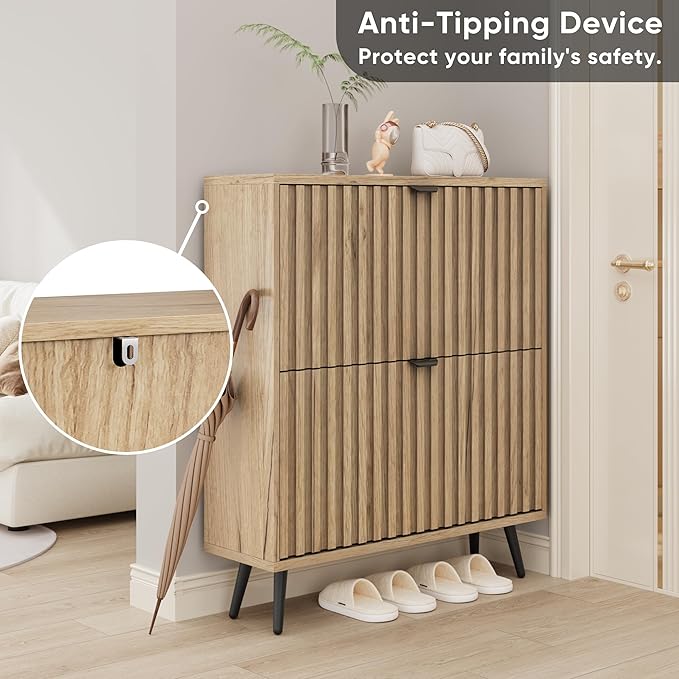 Smuxee Shoe Cabinet with 2 Flip Drawers, 31.5" Natural Hidden Shoe Storage - Image 6