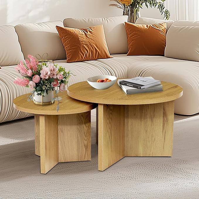 Round Nesting Coffee Tables Set of 2, Modern Stacking Table by QuicMiou