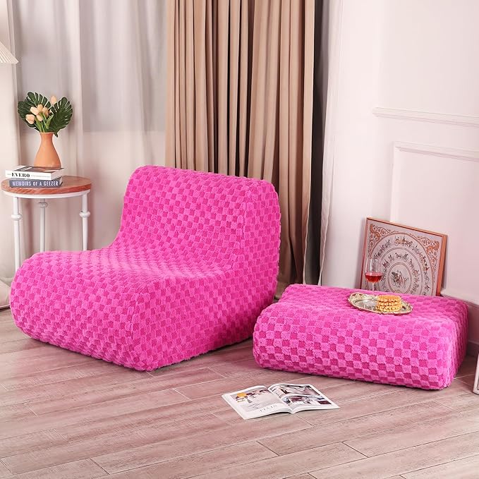 Accent Bean Bag Chair with Footstool, Modern Lazy Sofa Chair with Comfy - Image 8