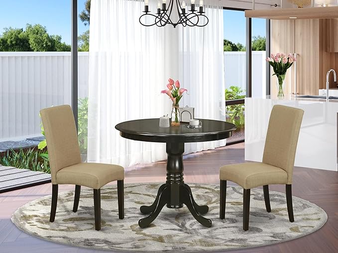 East West Furniture ANDR3-CAP-03 3 Piece Dining Room Table Set Contains a Round - Image 2