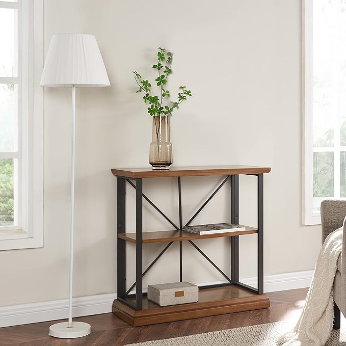 Leick Home 11832-WLGM Finnick Mixed Metal and Wood Adjustable Bookshelf - Image 2