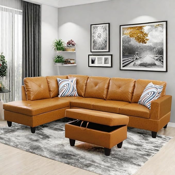 Modular Leather Sectional Couch, L Shaped Couch by ChicFurnit