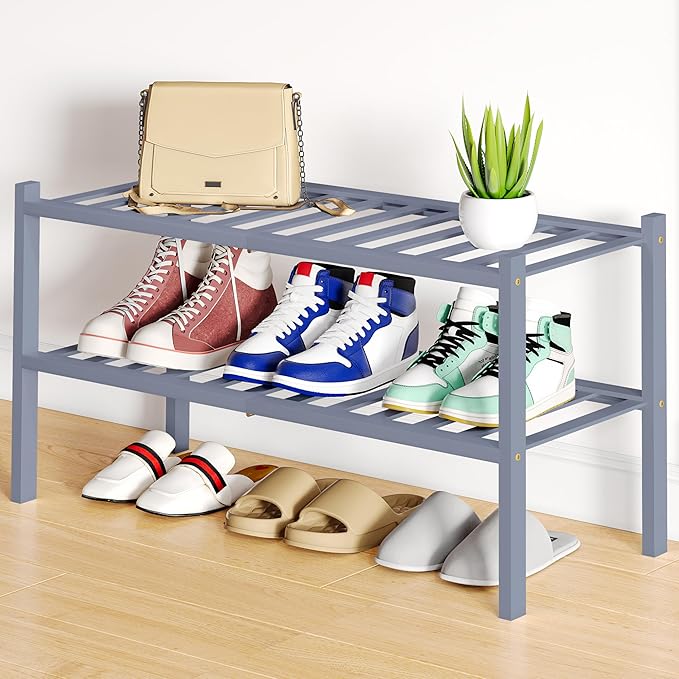 Smiry Shoe Rack, 2 Tier Bamboo Shoe Organizer, Stackable Free Standing Wooden by Smiry