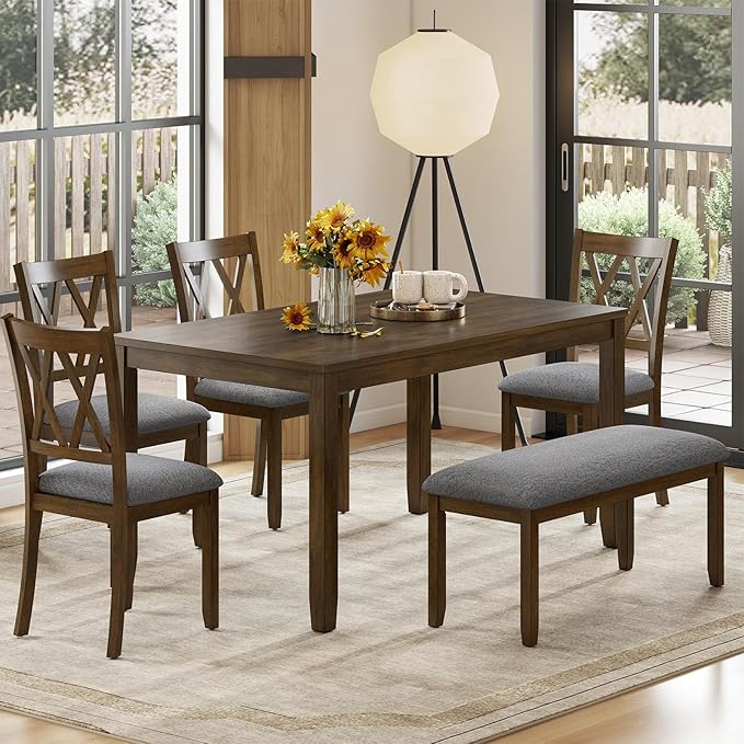 6-Piece Solid Wood Dining Table Set, Dining Table & Chair Set by Zevemomo