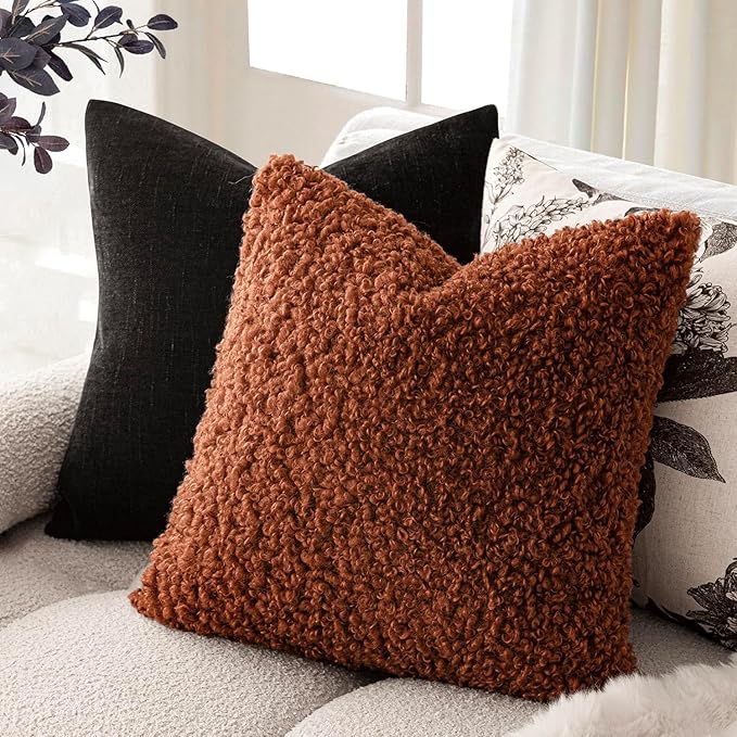 Foindtower 2 Pieces 26x26 Inch Hazel Brown, Faux Fur Throw Pillow Cover Accent - Image 5