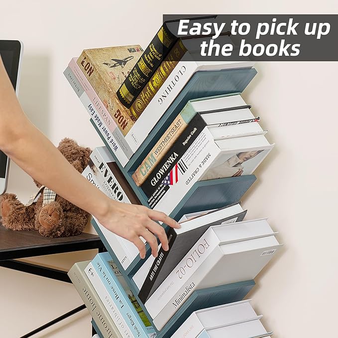 8 Tier Tree Bookshelf with Drawer, Free Standing Wood Bookcase - Image 7