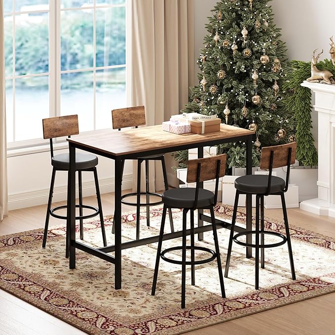 Dining Table Set for 4, 5-Piece Bar Table Set, Kitchen Table and Chairs - Image 7