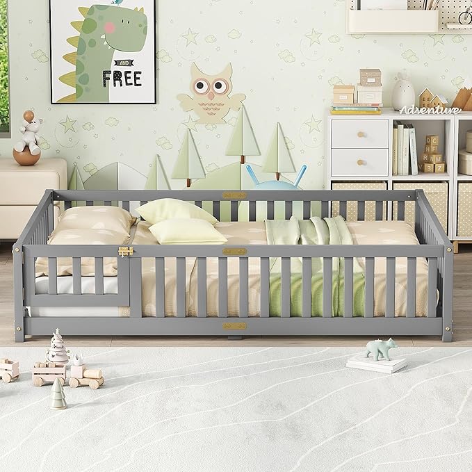 Bellemave Full Floor Bed with Slats and Safety Guardrails, Kids Montessori - Image 4