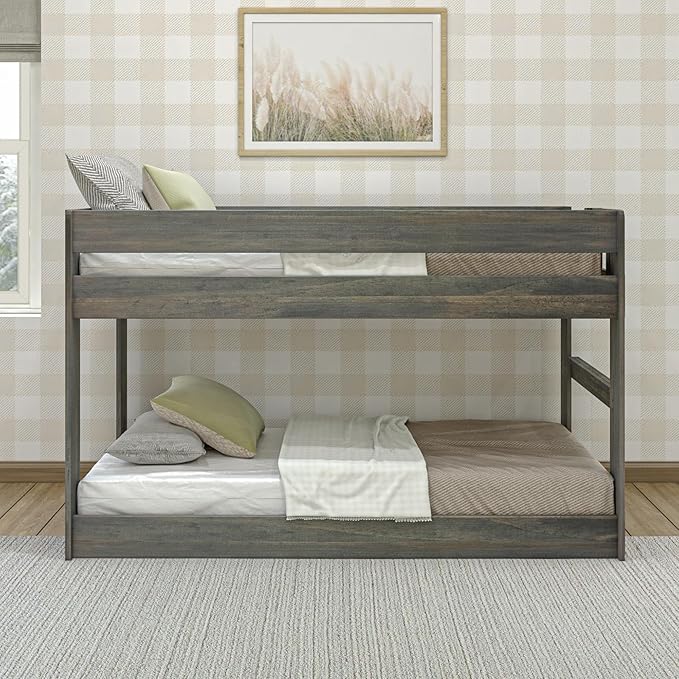 Max & Lily Modern Farmhouse Low Bunk Bed, Twin-Over-Twin Bed Frame - Image 3