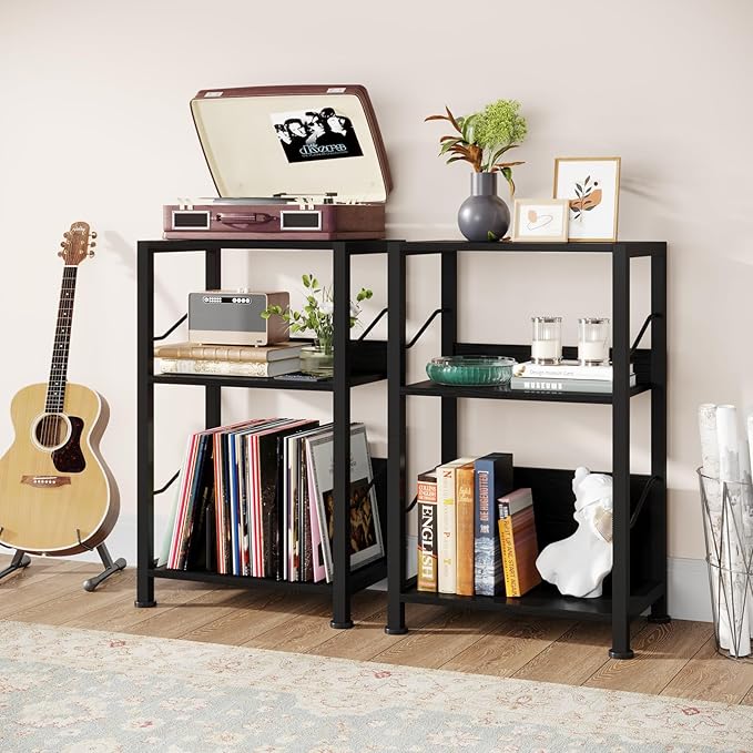 Hosfais 3 Tier Record Player Stand, Retro Vinyl Record Storage End Table Records - Image 6