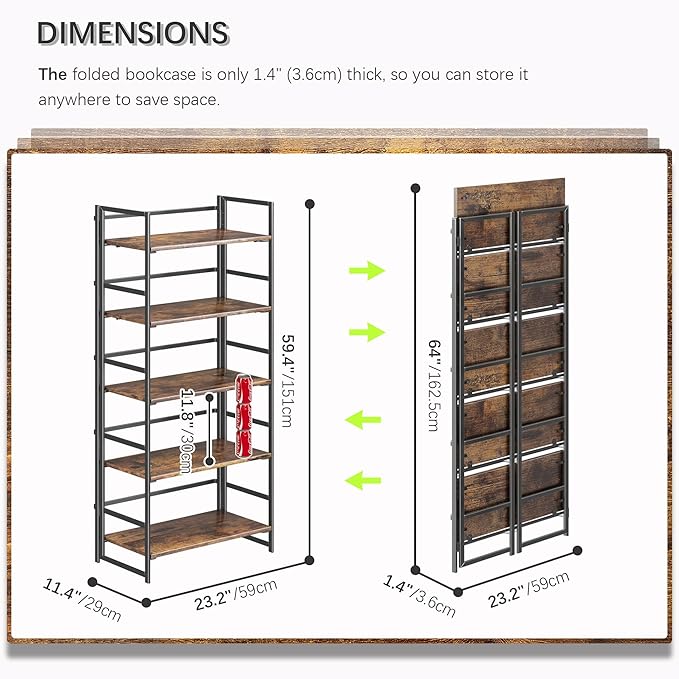4NM No Assembly 5 Tiers Book Shelves, Living Room, Home Office - Image 2