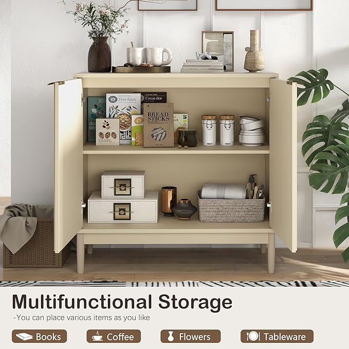 Fluted Cabinet with Storage, Buffet Cabinet Sideborad with Door, Kitchen Buffet - Image 4