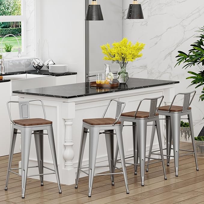 Yongchuang 30 inch Bar Stools Set of 4 Bar Height Metal Barstools - Image 2