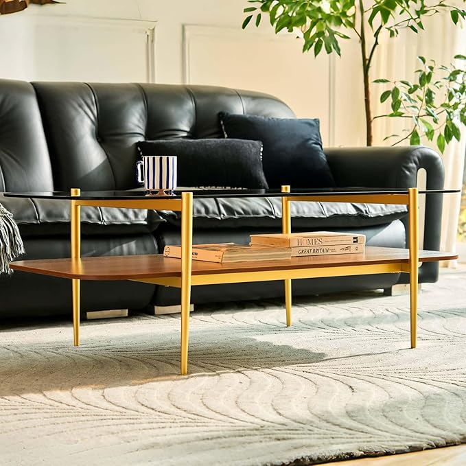 AGV LIGHTING Tadio Large Glass Coffee Table, Mid-Century Modern Coffee Table - Image 4