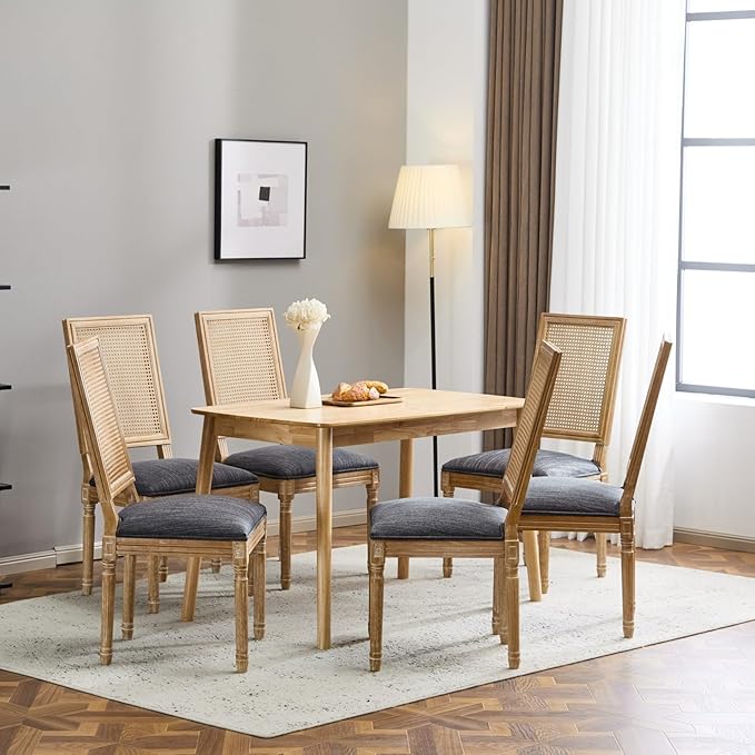 Merax Upholstered Solid Wood Dining Chairs Set of 6, French Country Style - Image 4