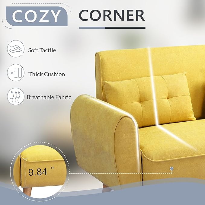 Shintenchi 47" Small Modern Loveseat Couch Sofa, Fabric Upholstered 2-Seat Sofa - Image 3