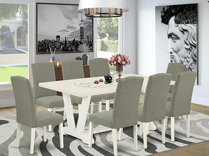East West Furniture V027EN206-9 9 Piece Dining Room Set Includes a Rectangle - Image 2