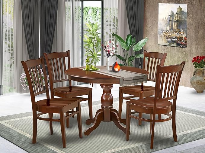 East West Furniture HBGR5-MAH-W 5 Piece Dining Table Set - Image 2