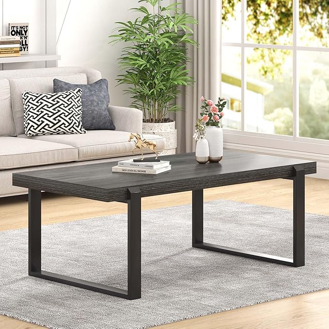 FOLUBAN Industrial Coffee Table, Rustic Wood and Metal Center Table, Modern - Image 3