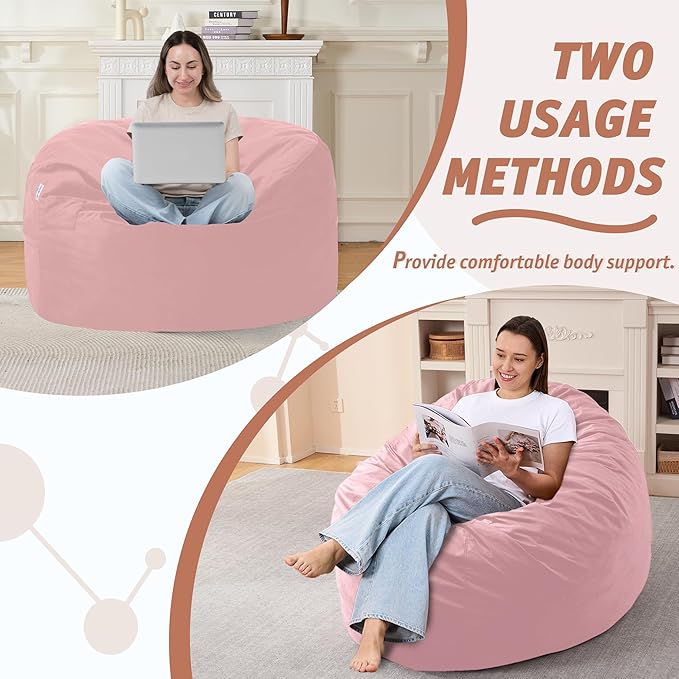 3FT Bean Bag Chair with Ultra Soft Velvet Cover Bean Bag Sofa with Memory Foam - Image 5