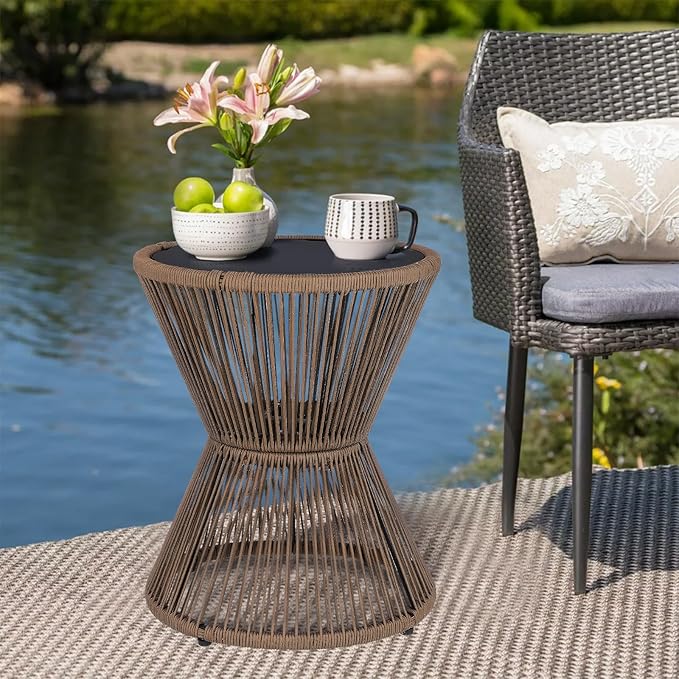 LEWIS&WAYNE Small Outdoor Side Table Patio 20’’ H Woven Rope Hourglass End Table - Image 5