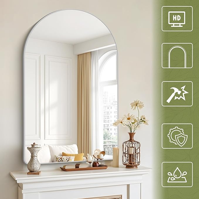 Arched Bathroom Mirror, Wall Mounted Mirror, Living Room, Hanging or Leaning - Image 4