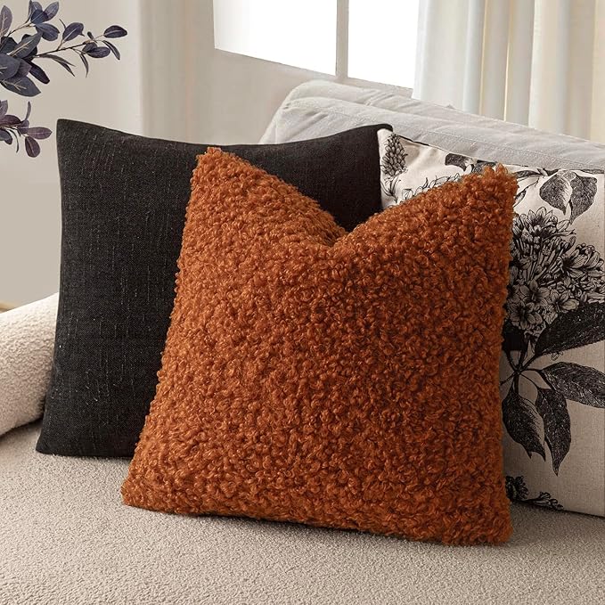 Foindtower 2 Pieces 20x20 Inch Burnt Orange, Faux Fur Throw Pillow Cover Accent - Image 5