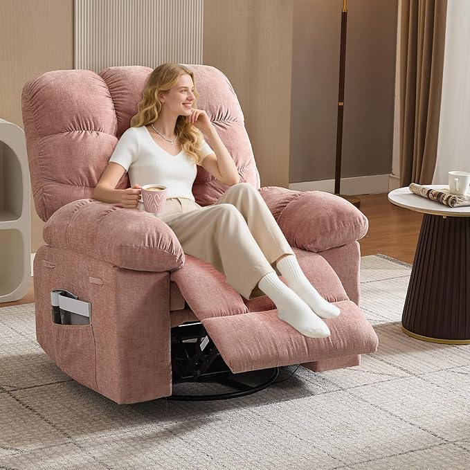 Rocking Recliner Chair with Vibration Massage & Heat, 360° Swivel Oversized - Image 2