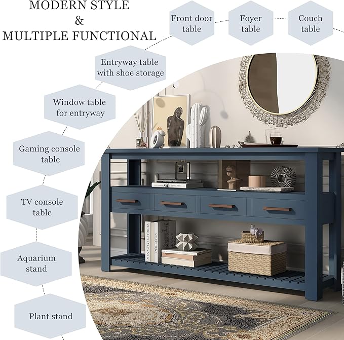 Ball & Cast 62.2“ Contemporary 4 Drawers Console Table, Long Entryway-Table - Image 6
