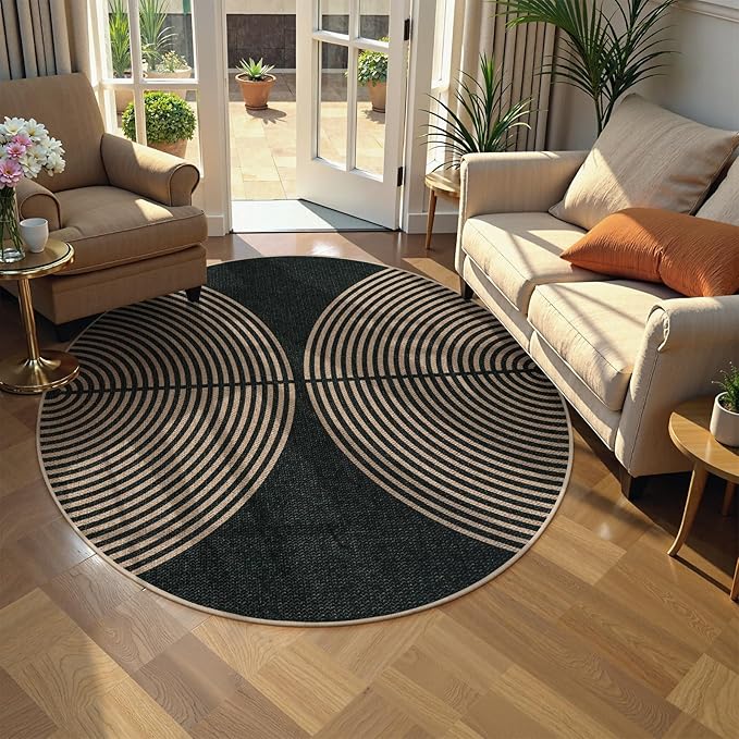 Lahome Modern Rainbow Round Rug, 6ft Easy Jute Circle Patio Rug Washable Indoor - Image 5