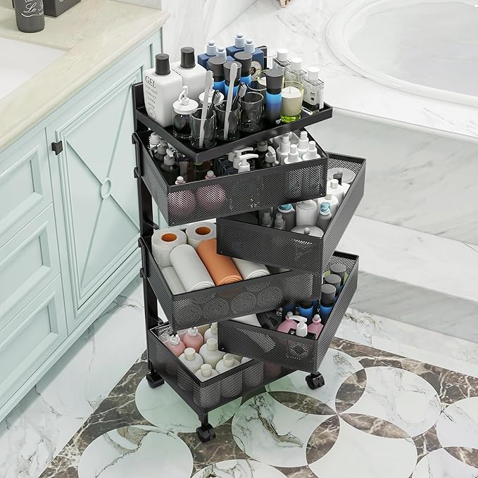 Rolling Rotating Storage Cart No Assembly Required，Bathroom Shelf Fruit and - Image 2