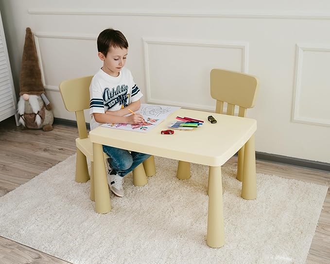 Kids Table and Chairs Set with Storage Drawer, Height-Adjustable Children's Desk - Image 2