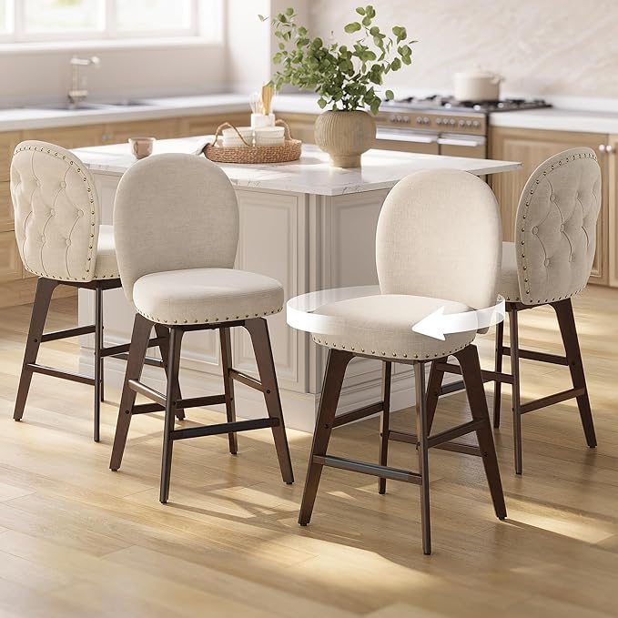 VASAGLE Bar Stools Set of 4, Swivel Counter Height Bar Stools by VASAGLEbySONGMICSHOME
