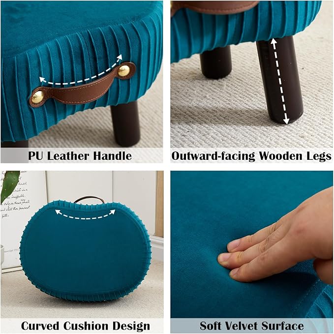 Small Footstool with Handle, Velvet Ottoman Foot Rest with Padded Seat - Image 5