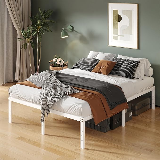 16 Inch White King Bed Frame Heavy Duty Metal Platform King Size Bed Frames - Image 5
