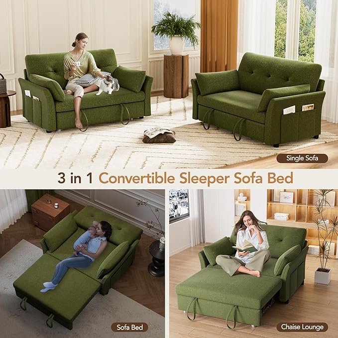 Vipbear 3-in-1 Chenille Convertible Sofa Bed, Pull Out Sleeper Sofa - Image 5