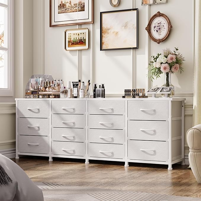 63 Inch TV Stand Dresser for Bedroom, Long White Dresser - Image 5