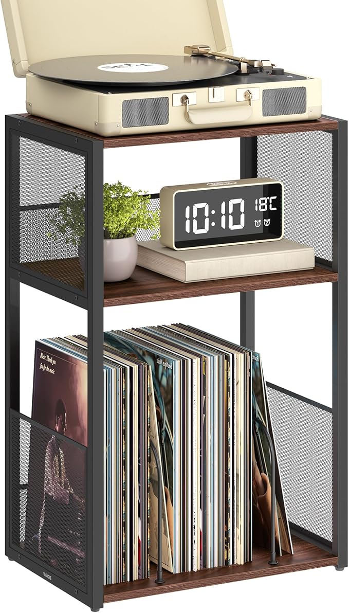 VASAGLE Record Player Stand, 3-Tier Side Table, Vinyl Record Storage up to 100 by VASAGLEbySONGMICSHOME