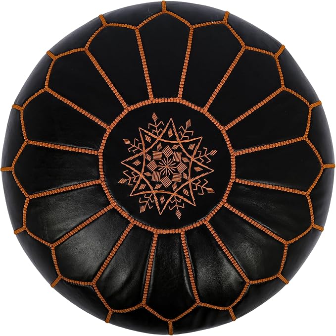 Marrakesh Gallery Genuine Leather Round Pouf Unstuffed - Image 2