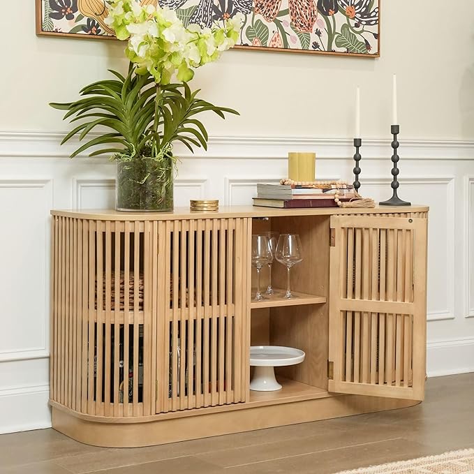 Plank+Beam Contour Wood TV Stand, Three Door Solid Wood Entertainment Console - Image 6
