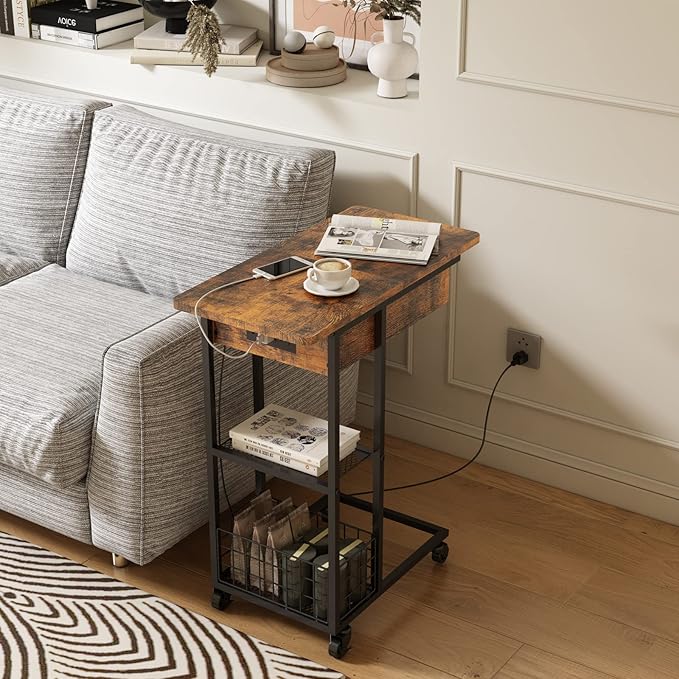 LIDYUK C Shaped End Table with Charging Station, Flip Top Side Table with USB - Image 5