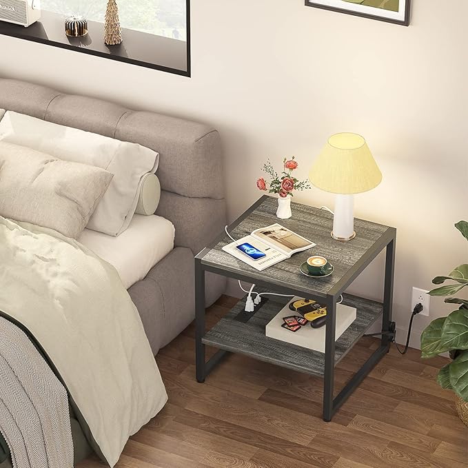 Homieasy End Table with Charging Station, 20 Inch Mini Fridge Stand with 2-Tier - Image 7