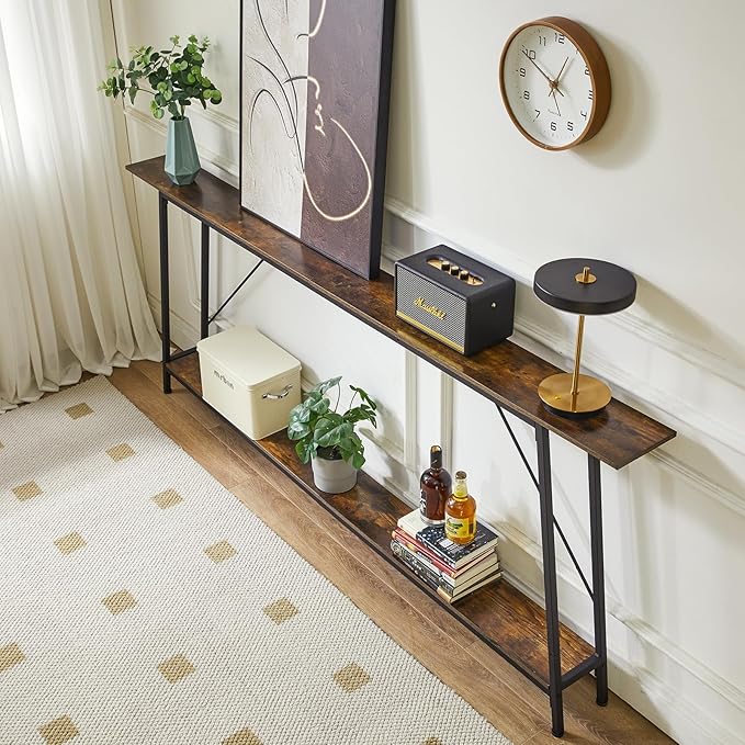 IBUYKE 78.7 Inches Extra Long Sofa Table Behind Couch, Industrial 2-Layer - Image 9