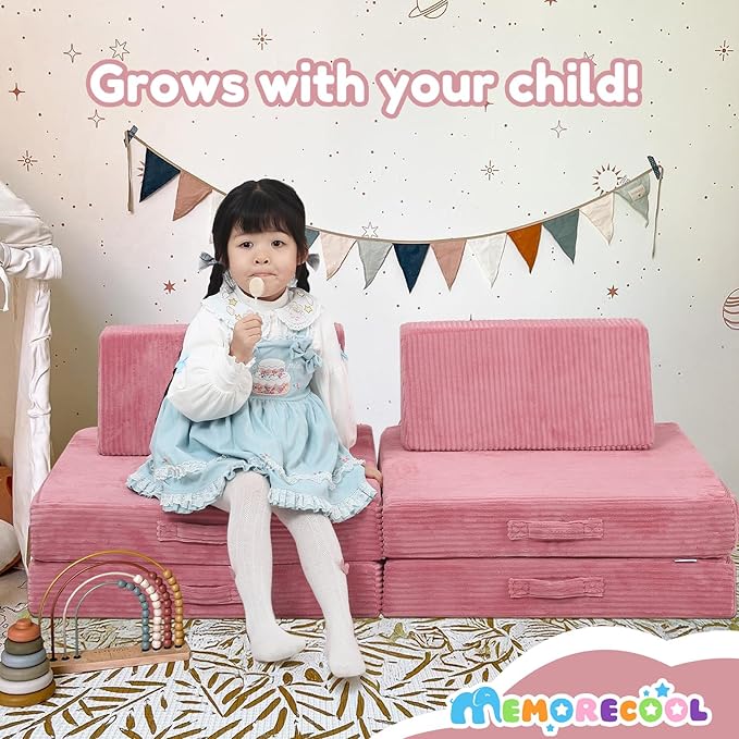 MeMoreCool Kids Couch for Playroom, Corduroy Convertible Toddler Couch - Image 4