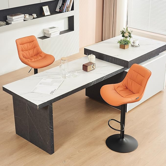 Kidol & Shellder Bar Stools Set of 2 Adjustable Swivel Orange, PU Leather - Image 9